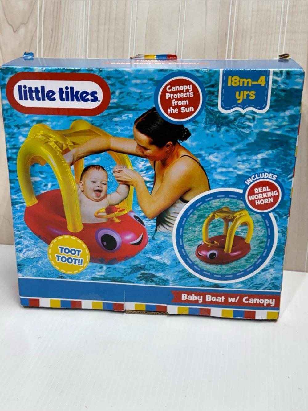 Little Tikes Red Baby Boat with Yellow Canopy - Infant Pool Float